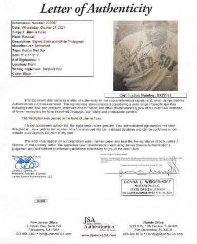 Red Sox Jimmie Foxx Aláírt B&W 5x7.5 Fotó Dedikált SZÖVETSÉG XX22088 - Dedikált MLB Fotók