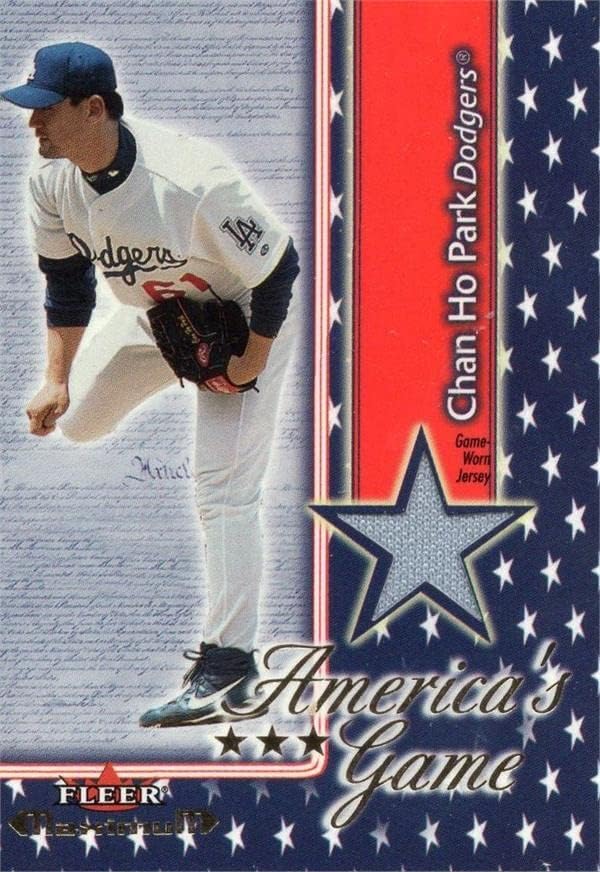Chan Ho Park játékos kopott jersey-i javítás baseball kártya (Los Angeles Dodgers) 2002 Fleer Maximális CHP - MLB Meccset