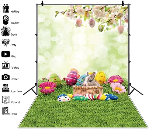 Laeacco 3x5FT Boldog Húsvéti Hátteret Tavaszi Cseresznye Zöld Fű, Virág Nyúl Színes Tojásokat Fotózás Háttér Közösségi Tojás