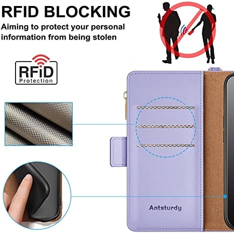 Antsturdy iPhone 14 Plusz 5G 6.7 Tárcája az esetben 【RFID-Blokkoló】【Cipzár Poket】【7 Card Slot】 PU Bőr Mágneses Flip Tok Könyv