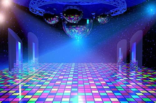 BELECO 9x6ft Szövet Disco Party Hátteret Régi 70-es 80-as 90-es évek Disco Labda Kék Színpadi Hátteret, Night Club Neon Music