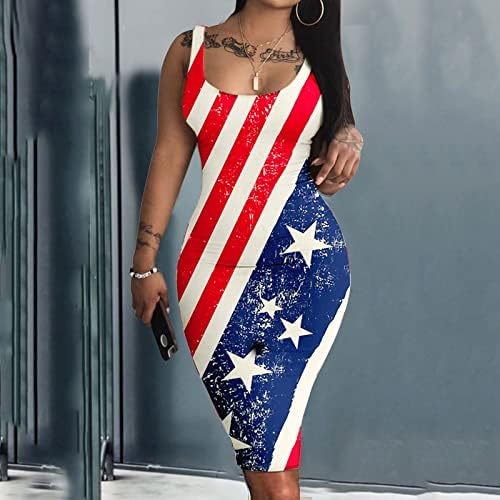 Július 4-Szexi Ruha Női Bodycon Nyári Mini Ruha USA Zászló Cami Ujjatlan Scoop Nyak Koktél Party Ruha