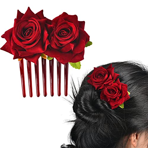 Rose hajcsat Virágok Fésű a Nők Rózsa Virág hajcsat Klipek a Nők, Lányok Bordó Haj Kiegészítők Esküvői Haj Oldalon Combs