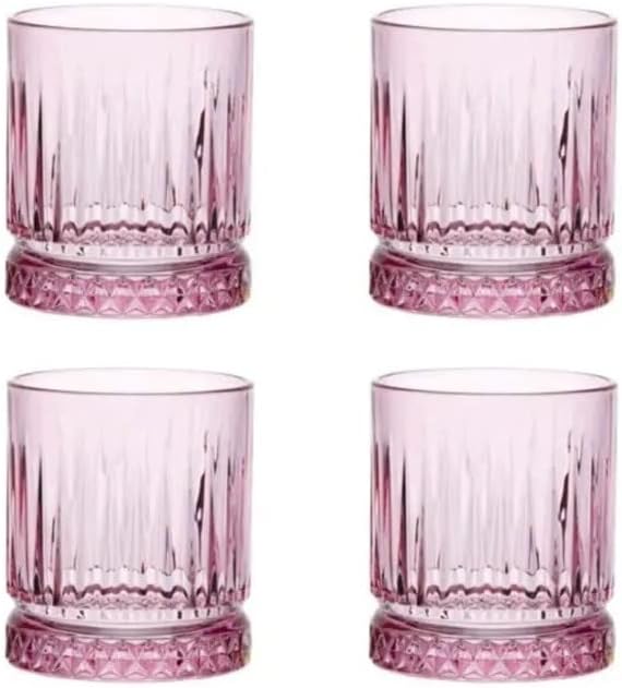 Biandeco Rózsaszín ivópohár Készlet 4, Színes Üvegáru Lowball Whiskys Poharat, 12 oz