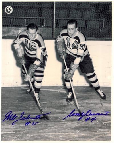 Woody Dumart, valamint Milt Schmidt Dedikált Boston Bruins 8x10 Kép 2
