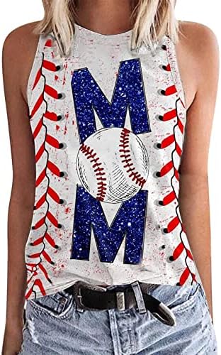 A nők Grafikus Póló Baseball Nyomtatás Ujjatlan Felsők Kerek Nyakú Pulóver, Alkalmi Tartály Tetejét Sokoldalú Mellény póló