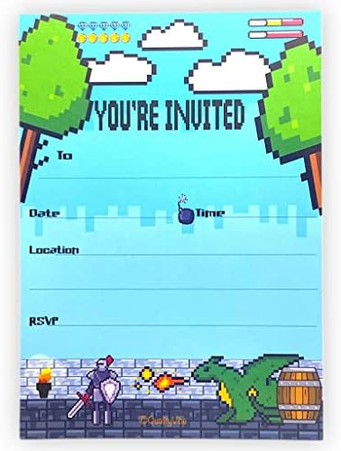 25 Pixel Meghívókat A Borítékokat, Töltse ki A Stílus Maga Meghívta Pixeles Téma Születésnap Vagy Egy Videót a Játékosok