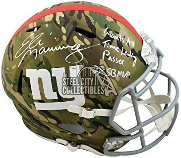Eli Manning Feliratok Autogramot Óriások Camo Replika Teljes Méretű Sisak Fanatikusok - Dedikált NFL Sisak