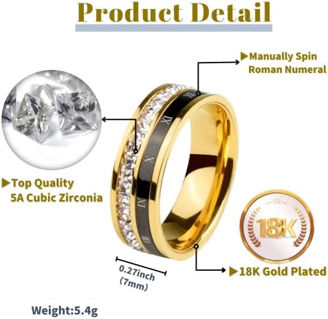 18K Aranyozott Római Gyűrű Cirkónia a Nők, a Spinner Ezüst Férfi Gyűrű Rozsdamentes Acélból, Négyzet CZ Gyűrűk Férfi Méret