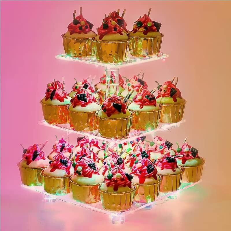 Az újratölthető Tiszta Desszert Kijelző Állni Cupcake-Torony Távoli, 4 Szintek LED Akril Muffin Állvány Karácsonyra, Esküvők,