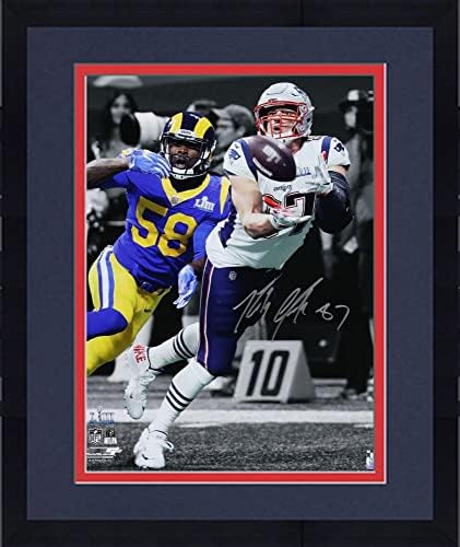 Keretes Rob Gronkowski New England Patriots Dedikált 16 x 20 Super Bowl LIII Fogás Fénykép - Dedikált NFL-Fotók