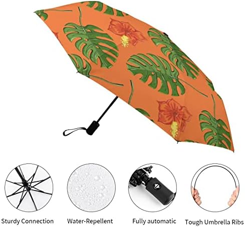 Trópusi Monstera Növények, Virágok 3 Redők Utazási Esernyő Anti-UV Szélálló Esernyők Divatos Auto Nyitott Esernyő