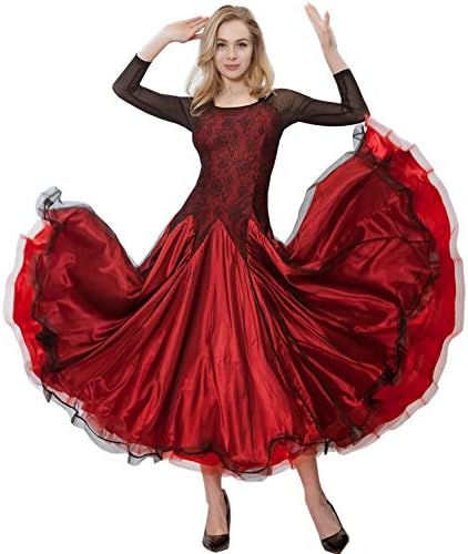 ModLatBal Női Bálterem Standard Ruha Modern Keringő Flamenco Elegáns Ruha, Hosszú Ujjú Verseny Tánc Szoknyák