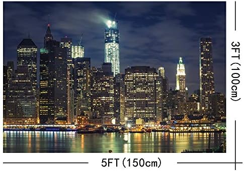New York Éjszakai Fotó Hátteret,Yeele 5x3ft Amerikai Város, Táj Híres Mérföldkő Riverside Fényesen Világít Felhőkarcoló Városnéző