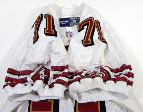 1997-ben a San Francisco 49ers Albert Reese 71 Játék Használt Fehér Jersey 50 DP26595 - Aláíratlan NFL Játék Használt Mezek