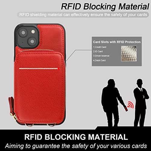 Bocasal RFID-Blokkoló Pénztárca tok iPhone 14 Plus, Állítható Kors Cipzár Táska Esetben Kártya tartó Állvány Levehető Csuklópántot,