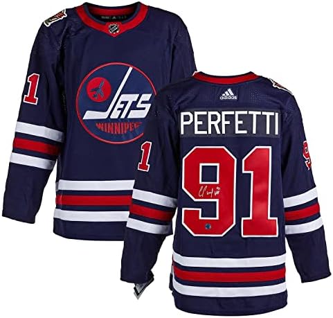 Cole Perfetti Winnipeg Jets Aláírt Kék Adidas Örökség Jersey - Dedikált NHL-Mezek