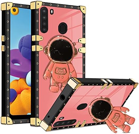 Űrhajós Rejtett Stand Esetben Fedezi a Samsung A21, Samsung Galaxy A21, 6D Galvanizáló Űrhajós Rajzfilm Aranyos Telefon Esetében