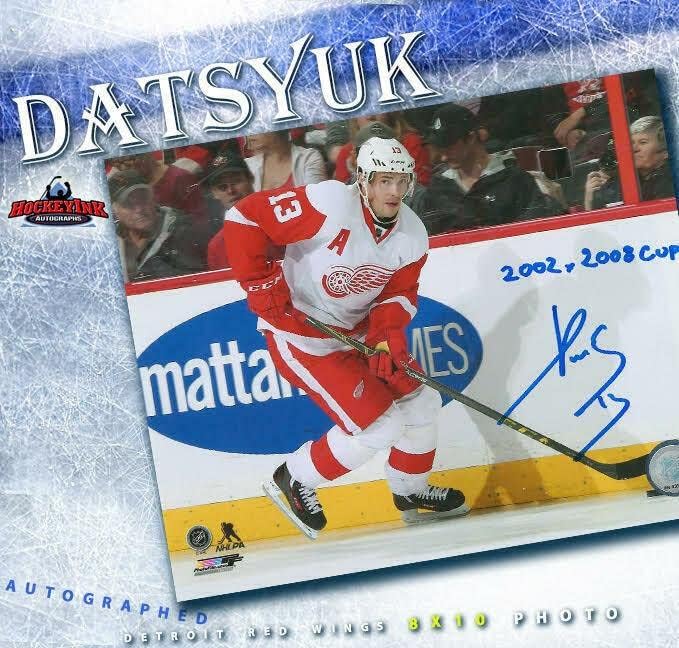 PAVEL DATSYUK Aláírt & Írva Detroit Red Wings 8x10 Fotó - 70172B - Dedikált NHL-Fotók