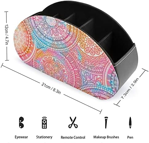 Hippi Mandala Kaleidoszkóp Elemek Modern Távirányító tartó, 5 Rekeszes PU Bőr Muti-Funkcionális Iroda Szervezet Táblázat