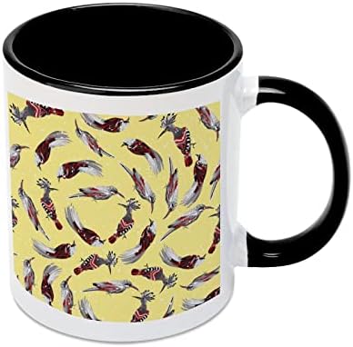 Vörös Trópusi Madarak Kerámia Bögre, Kreatív Fekete Belső Csésze Tartós Kezelni Bögre Egyedi Ajándékok