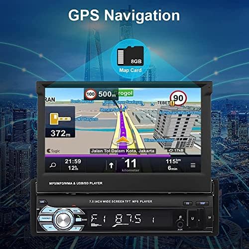 Egységes Din autórádió 7 Colos kihajtható érintőképernyő autórádió GPS Navigáció Bluetooth Car Audio Vevő Biztonsági Kamera