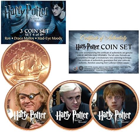 Harry Potter ereklyékhez Színezett Brit Félpennys 3-Érme Beállítása (Set 4, 6)