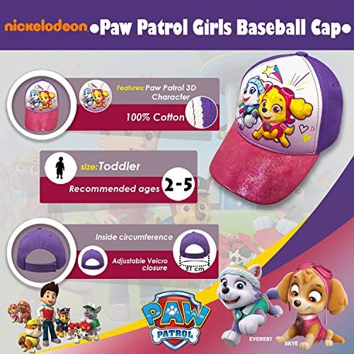 Nickelodeon Kisgyermek Lányok Mancs Járőr 3D Pamut Baseball Sapka Kalap Életkor 2-5 Lila/Rózsaszín