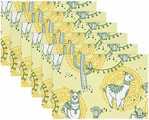 Sárga Alpaka Kaktusz Aranyos Rajzfilm Láma Táblázat tányéralátétek, hőálló Folt-Ellenálló Összecsukható Mosható Wipeable