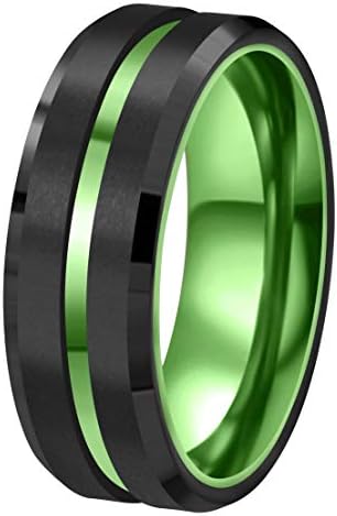 RoyalKay 8 mm-es Zöld, Fekete Volfrám jegygyűrű, Gyűrű, Férfiak, Nők, Matt Polírozott Zöld Groove Vésett Szeretlek Comfort