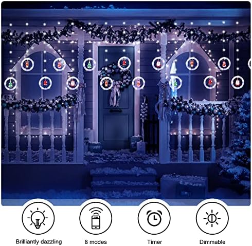 BLOOMWIN Ablak Fények Karácsonyi Dekoráció-Gyűrű Lámpák Dísz LED Függöny Világítás Beltéri Kültéri USB 9.8 ft Hideg Fehér