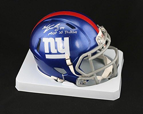 Michael Boley ALÁÍRT New York Giants Mini Sisak +Foglalkozik XLVI PSA/DNS-AUTOGRAM - Dedikált NFL Mini Sisak