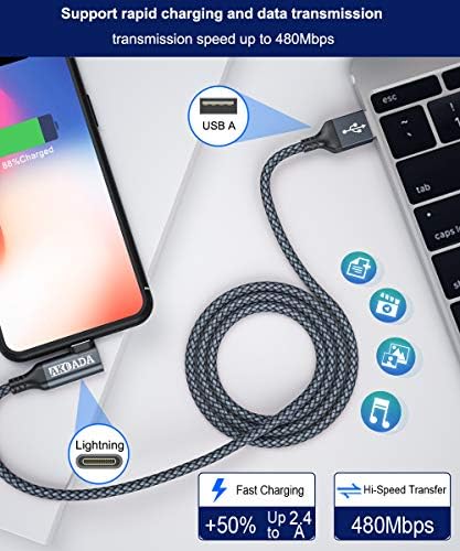 AkoaDa 90 Fokos iPhone Töltő Kábel 10ft, [Apple Mpi Hitelesített ], derékszögű, Fonott Nylon Lightning Kábel Kompatibilis