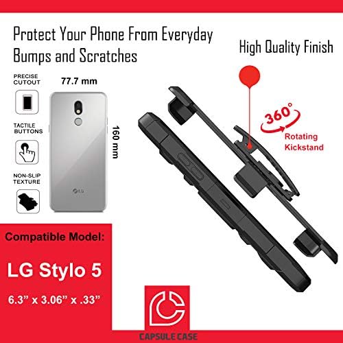 Egy TÁNYÉRRAL Esetben Kompatibilis LG Stylo 5 [Dual Layer Nehéz Harci övcsipesz Ütésálló Állvány Tok, Fekete burkolata] az